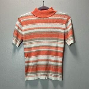 Croft & Barrow Turtleneck Sweater - Orange and Cream Stripes - Retro Look